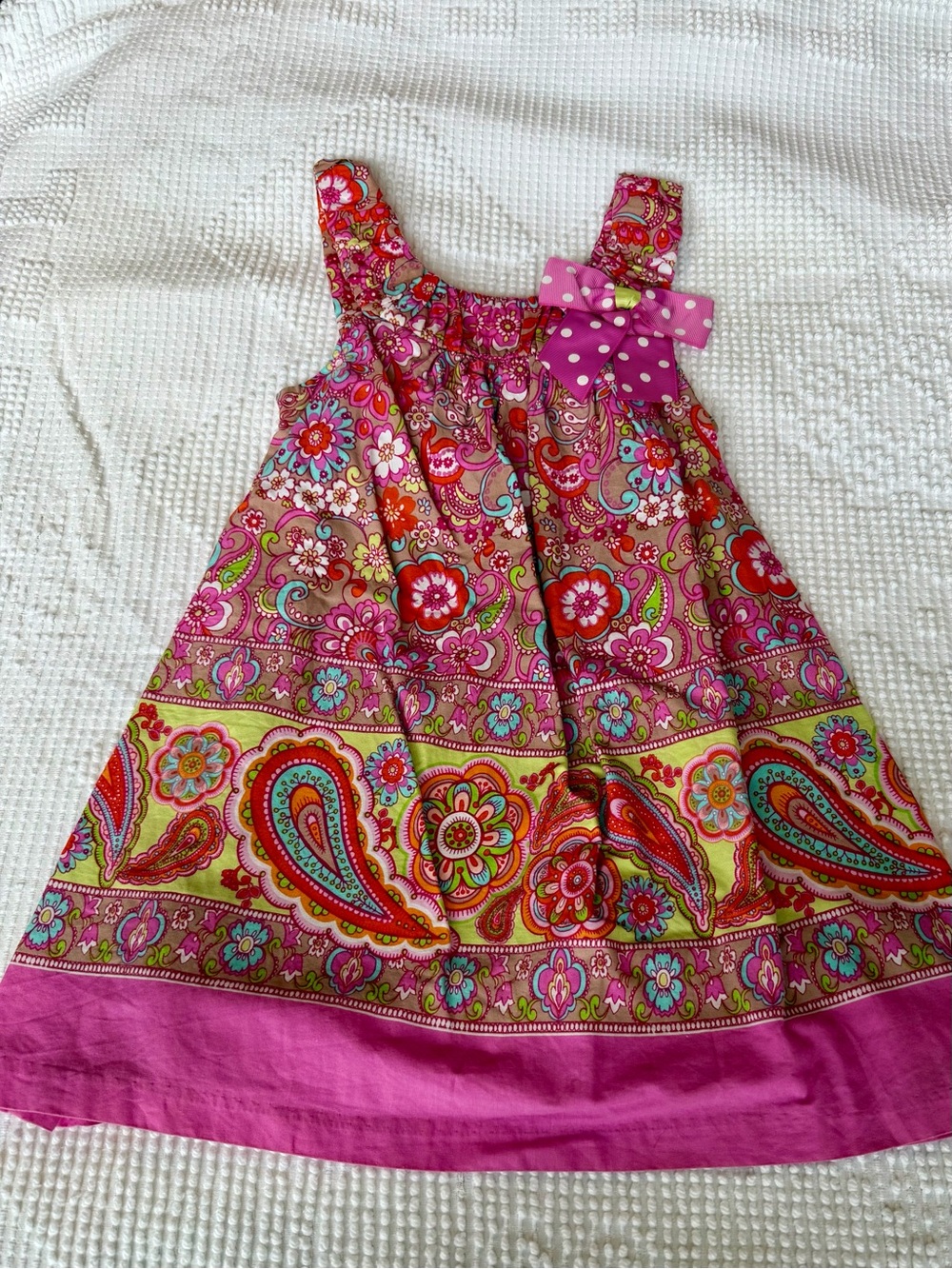 Bonnie Jean Pink Paisley Floral Sundress with Polka Dot Bow